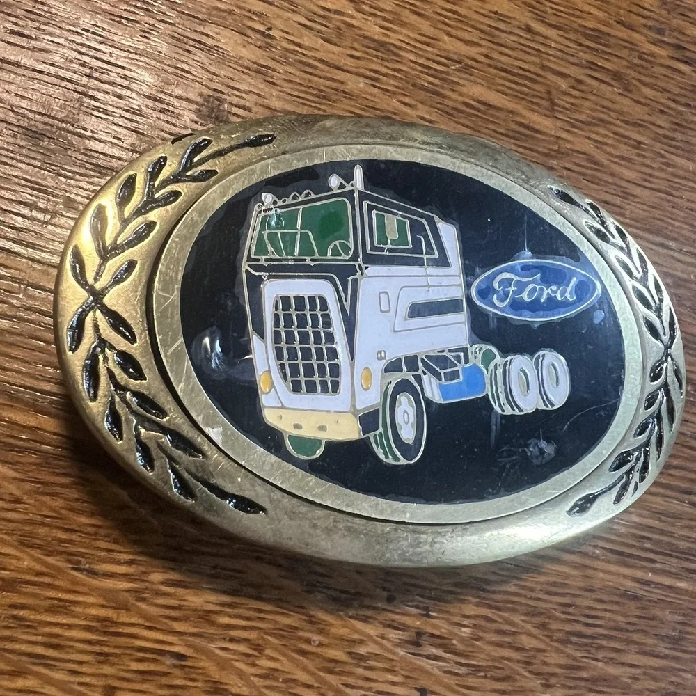 Vintage 1980s Ford Cab Over Truck Advertisement Belt Buckle Solid Brass B13
